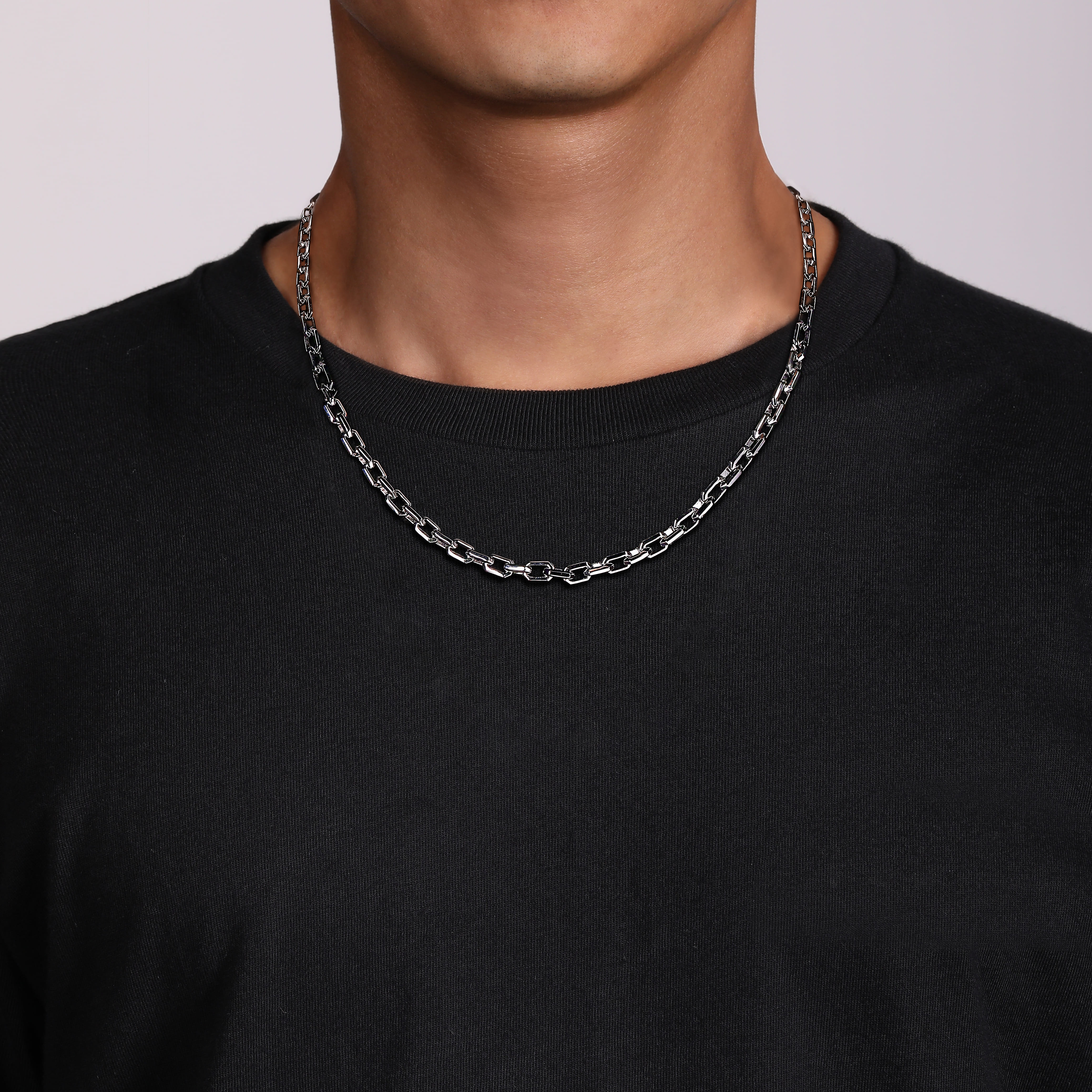 20 Inch 5.6mm 925 Sterling Silver Men's Solid Faceted Link Chain Necklace - Shot 5
