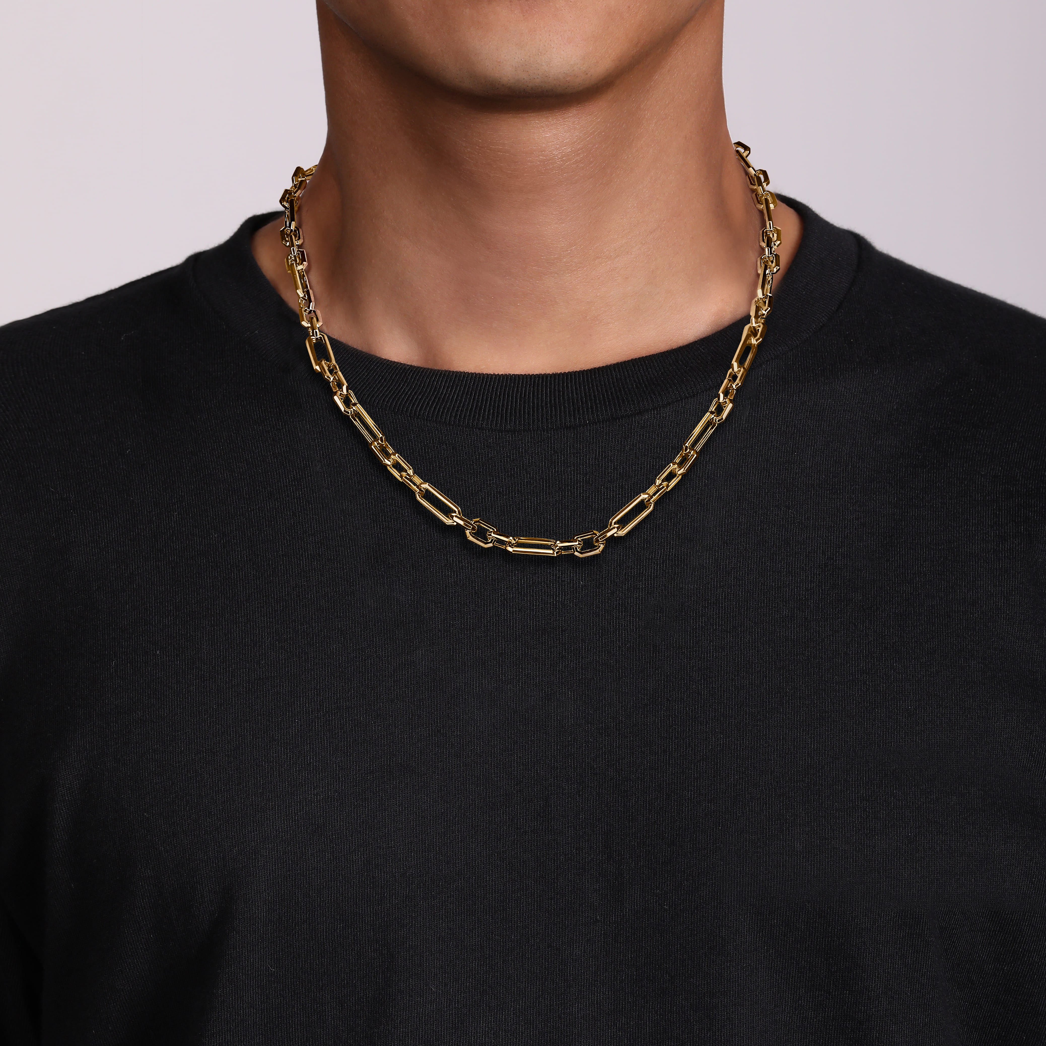 20 Inch 6.4mm 14K Yellow Gold Men's Hollow Figaro Chain Necklace - Shot 5