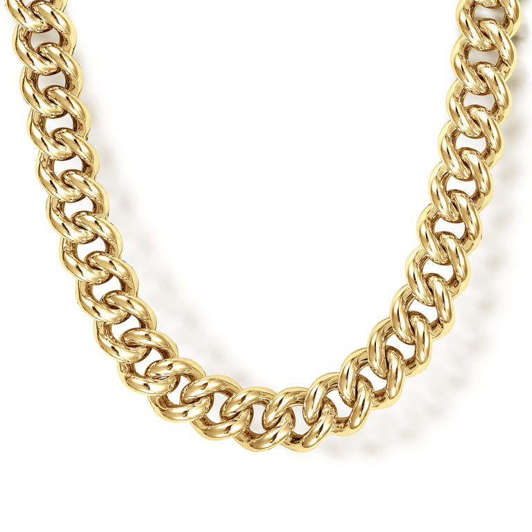 20 Inch 7mm 14K Yellow Gold Men's Solid Cuban Link Chain Necklace - Shot 1