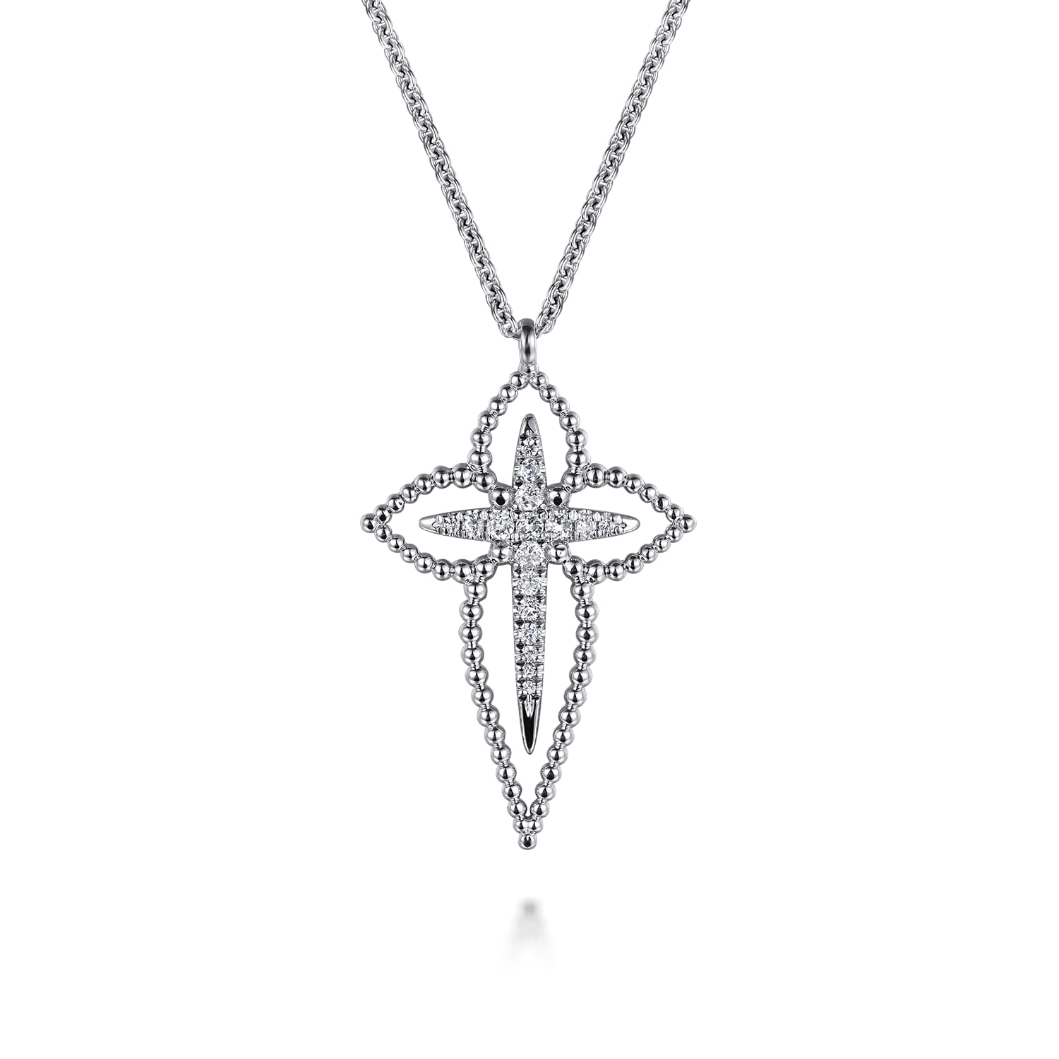 20 inch 925 Sterling Silver Bujukan and White Sapphire Cross Pendant Necklace - Shot 1