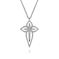 20 inch 925 Sterling Silver Bujukan and White Sapphire Cross Pendant Necklace