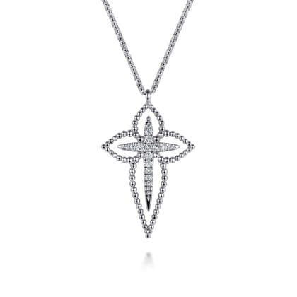 20 inch 925 Sterling Silver Bujukan and White Sapphire Cross Pendant Necklace