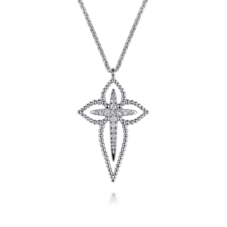20 inch 925 Sterling Silver Bujukan and White Sapphire Cross Pendant Necklace - Shot 1