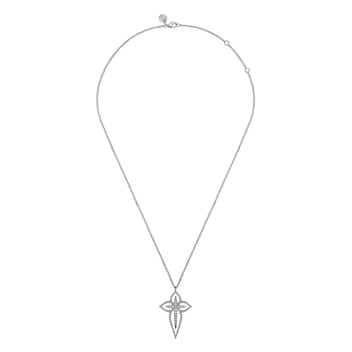 20 inch 925 Sterling Silver Bujukan and White Sapphire Cross Pendant Necklace - Shot 2