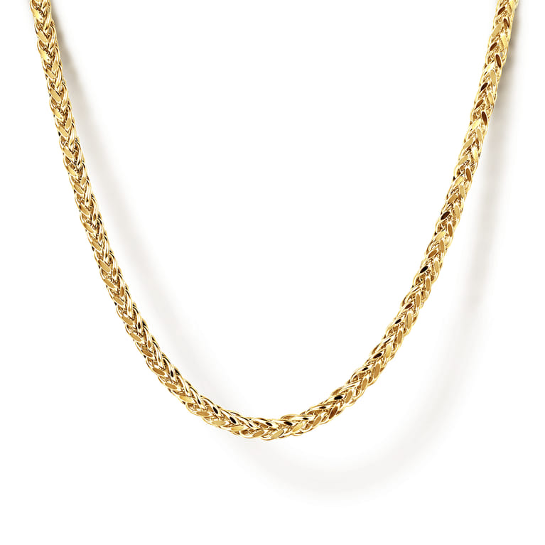22 Inch 1.9mm 14K Yellow Gold Men's Hollow Wheat Chain Necklace - Shot 1