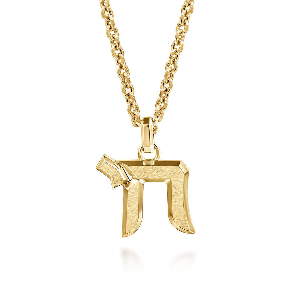 22 Inch 14K Yellow Gold Chai Pendant Necklace Shop Men