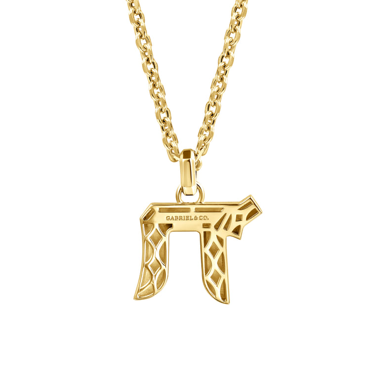 22 Inch 14K Yellow Gold Chai Pendant Necklace  - Shot 2