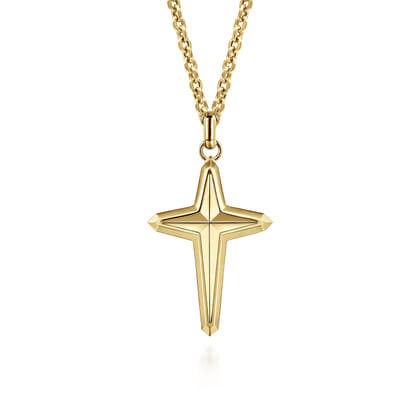 22 Inch 14K Yellow Gold Cross Pendant Necklace