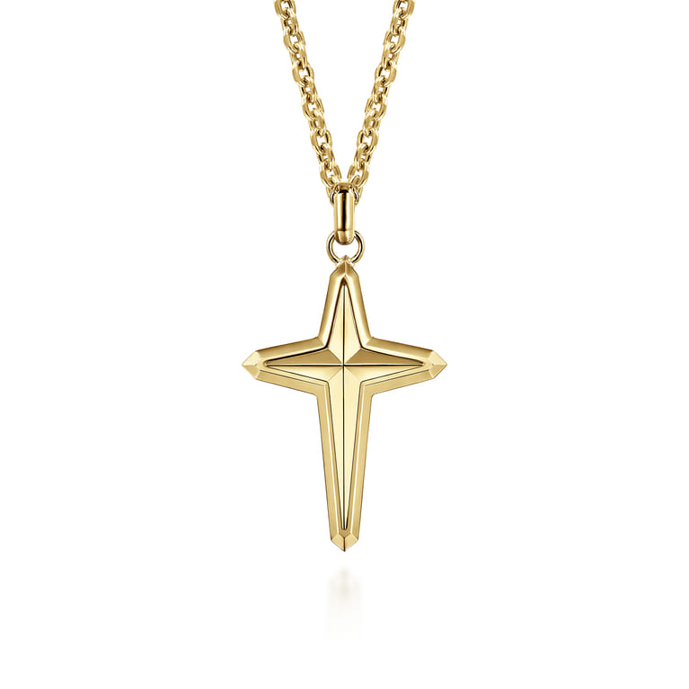 22 Inch 14K Yellow Gold Cross Pendant Necklace - Shot 1