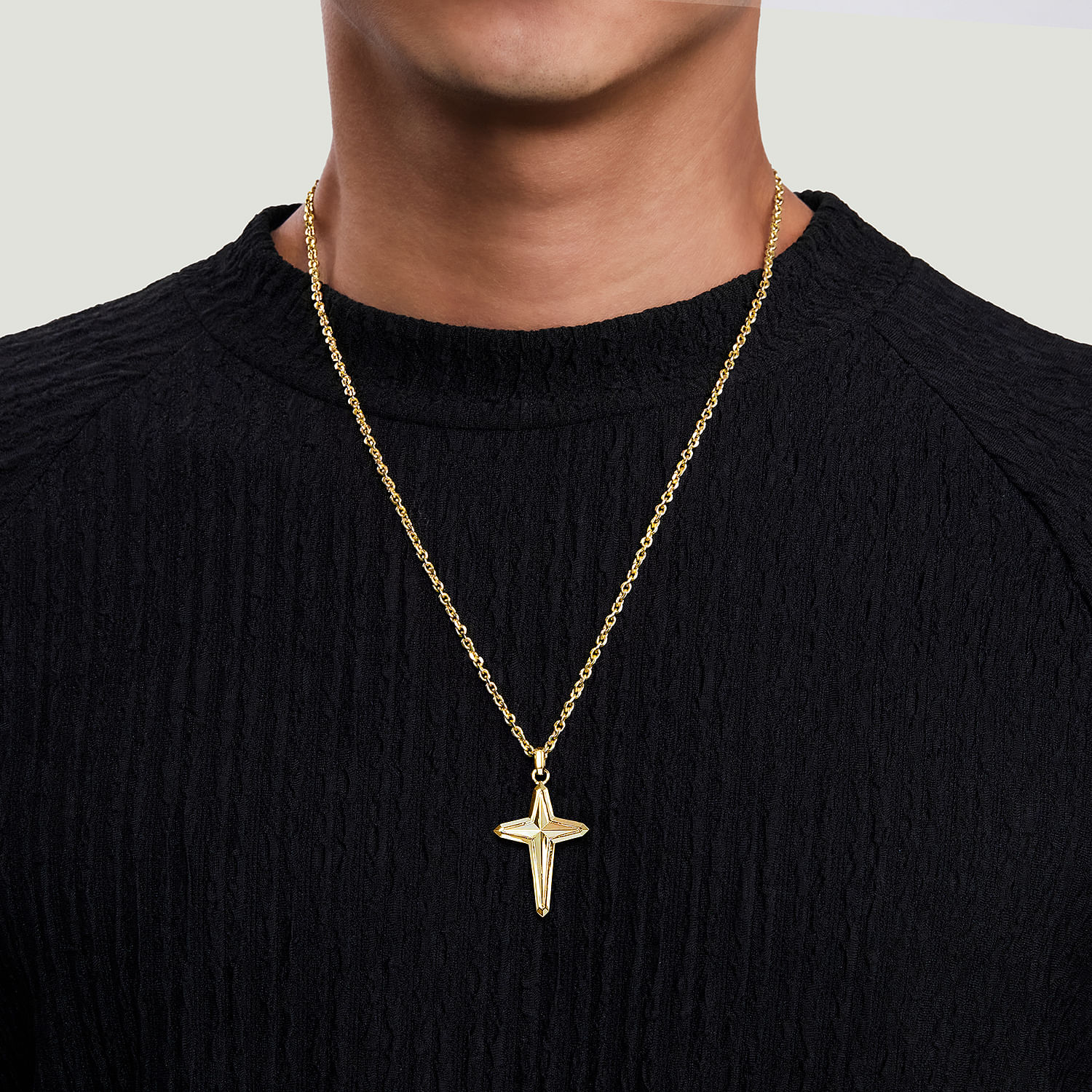 22 Inch 14K Yellow Gold Cross Pendant Necklace - Shot 4