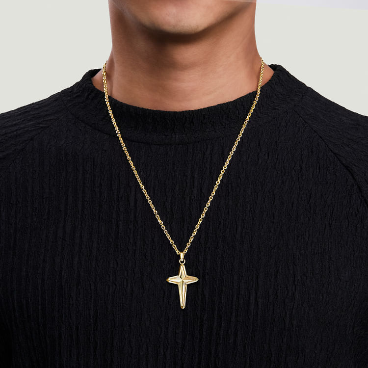 22 Inch 14K Yellow Gold Cross Pendant Necklace