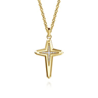22 Inch 14K Yellow Gold Diamond Cross Pendant Necklace