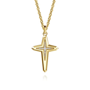 22 Inch 14K Yellow Gold Diamond Cross Pendant Necklace