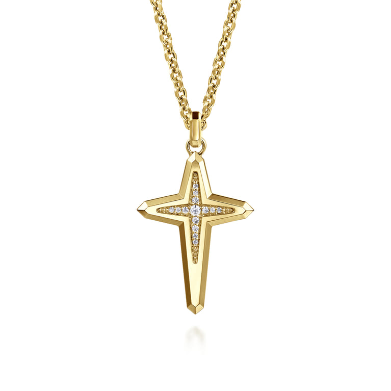 22 Inch 14K Yellow Gold Diamond Cross Pendant Necklace - 0.2 ct - Shot 1
