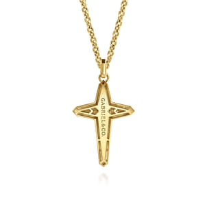 22 Inch 14K Yellow Gold Diamond Cross Pendant Necklace