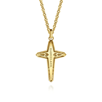 22 Inch 14K Yellow Gold Diamond Cross Pendant Necklace