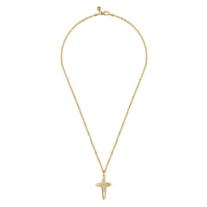 22 Inch 14K Yellow Gold Diamond Cross Pendant Necklace