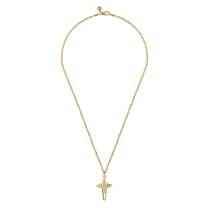 22 Inch 14K Yellow Gold Diamond Cross Pendant Necklace