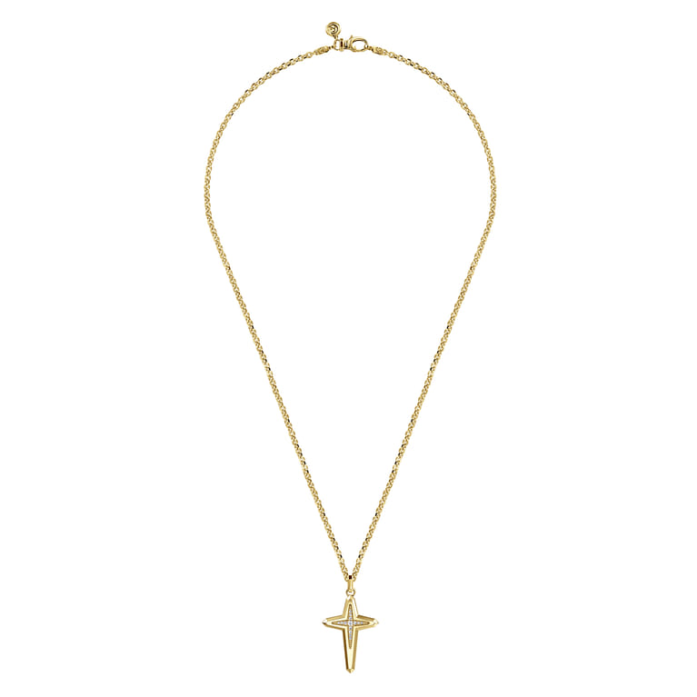 22 Inch 14K Yellow Gold Diamond Cross Pendant Necklace - 0.2 ct - Shot 3