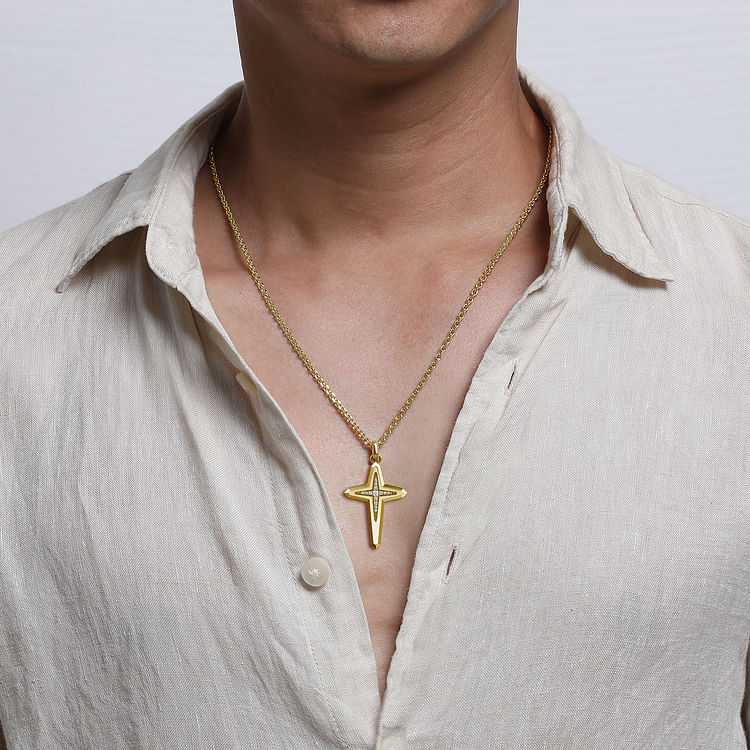 22 Inch 14K Yellow Gold Diamond Cross Pendant Necklace
