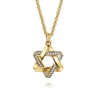 22 Inch 14K Yellow Gold Diamond Star of David Pendant Necklace