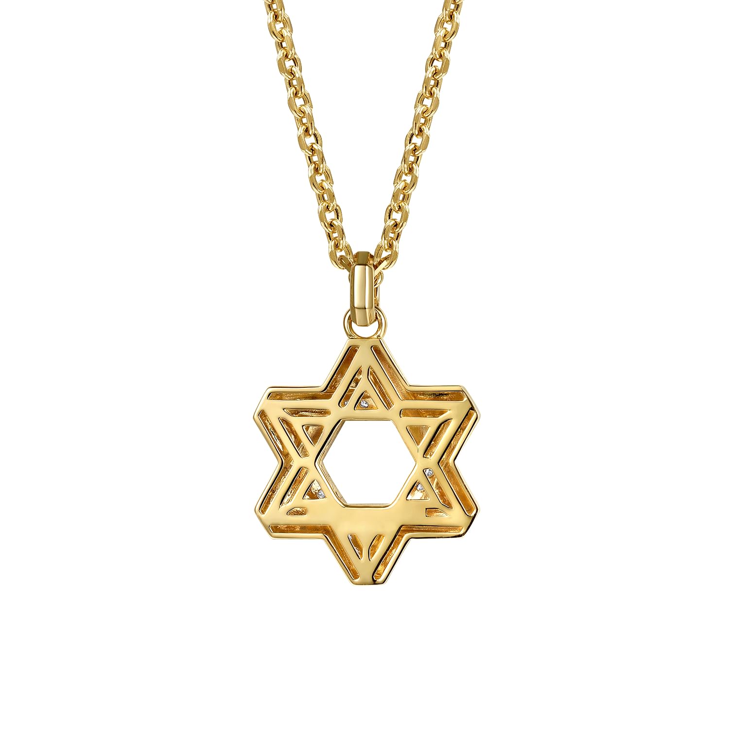 22 inch 14K Yellow Gold Chain and Diamond Star of David Pendant Necklace