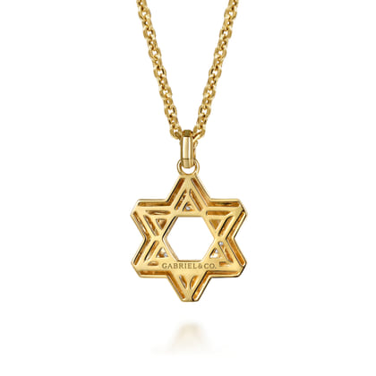 22 Inch 14K Yellow Gold Diamond Star of David Pendant Necklace