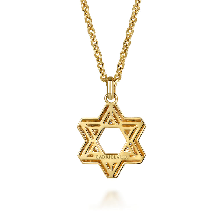 22 Inch 14K Yellow Gold Diamond Star of David Pendant Necklace - 0.4 ct - Shot 2