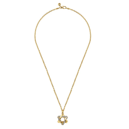 22 Inch 14K Yellow Gold Diamond Star of David Pendant Necklace