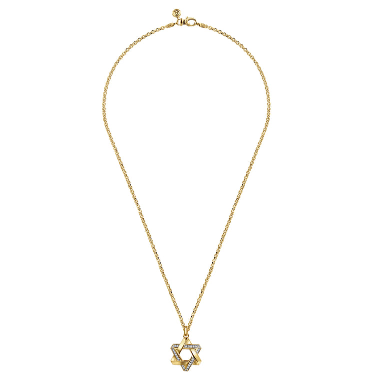 22 Inch 14K Yellow Gold Diamond Star of David Pendant Necklace - 0.4 ct - Shot 3