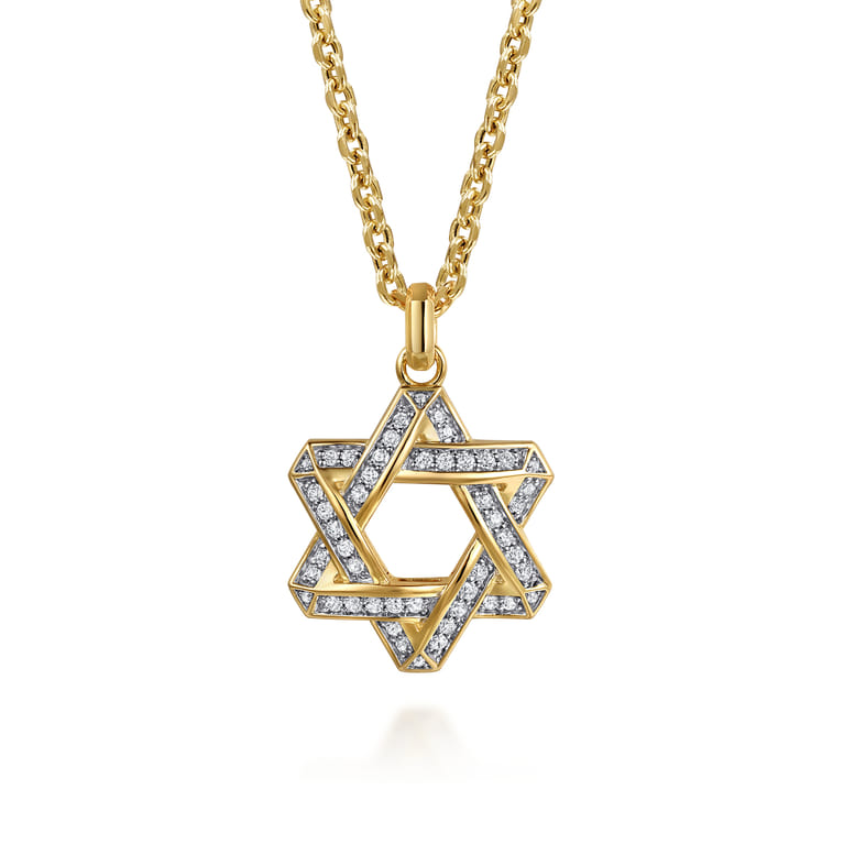 22 Inch 14K Yellow Gold Diamond Star of David Pendant Necklace - 0.75 ct - Shot 1