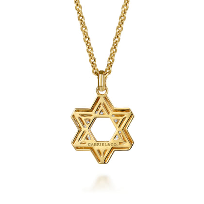 22 Inch 14K Yellow Gold Diamond Star of David Pendant Necklace