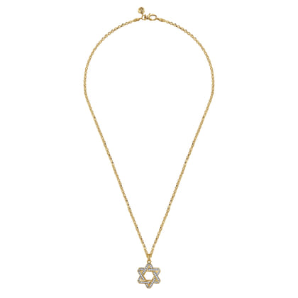 22 Inch 14K Yellow Gold Diamond Star of David Pendant Necklace