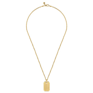 22 Inch 14K Yellow Gold Dog Tag Pendant Necklace