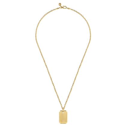 22 Inch 14K Yellow Gold Dog Tag Pendant Necklace