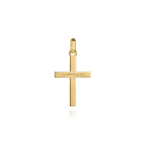 22 Inch 14K Yellow Gold Faceted Cross Pendant Necklace