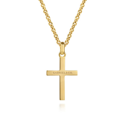 22 Inch 14K Yellow Gold Faceted Cross Pendant Necklace