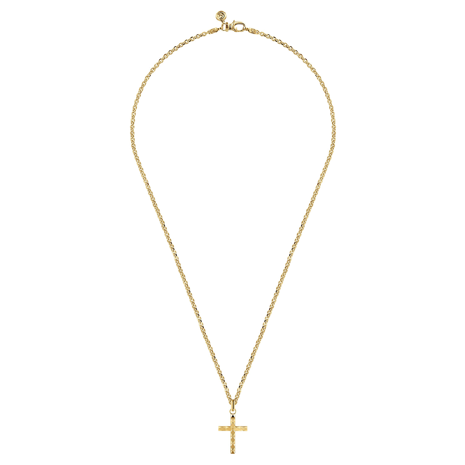 22 Inch 14K Yellow Gold Faceted Cross Pendant Necklace