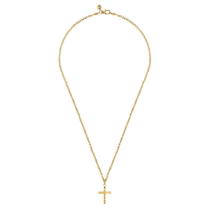 22 Inch 14K Yellow Gold Faceted Cross Pendant Necklace