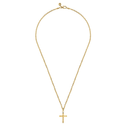 22 Inch 14K Yellow Gold Faceted Cross Pendant Necklace