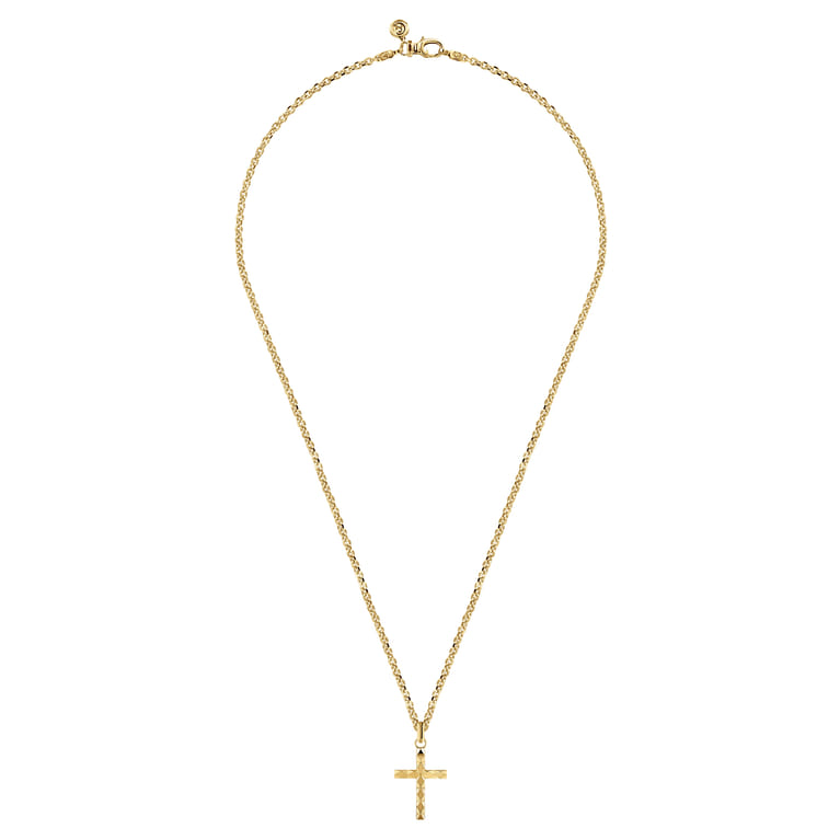 22 Inch 14K Yellow Gold Faceted Cross Pendant Necklace - Shot 3
