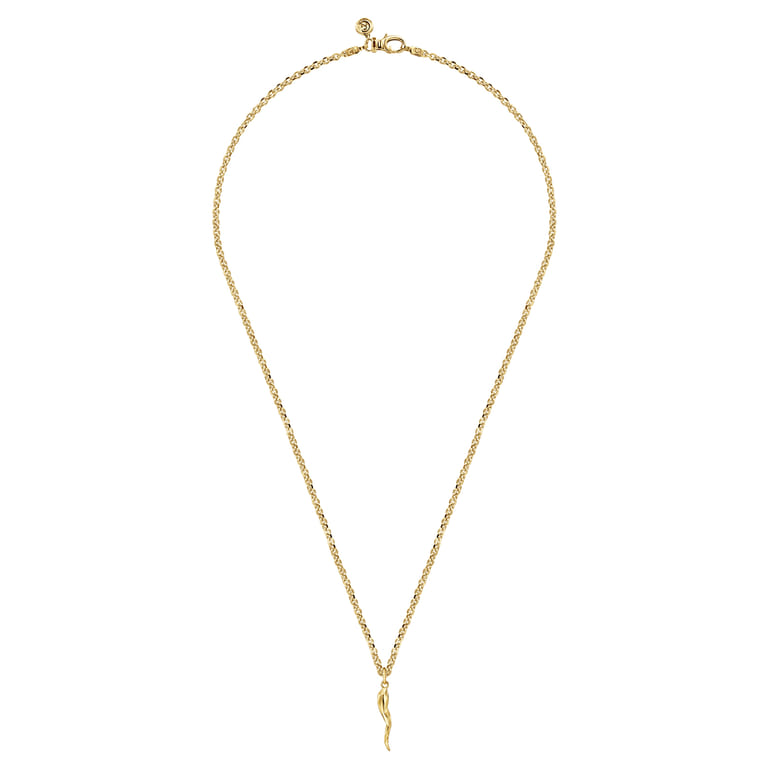 22 Inch 14K Yellow Gold Italian Horn Pendant Necklace - Shot 3