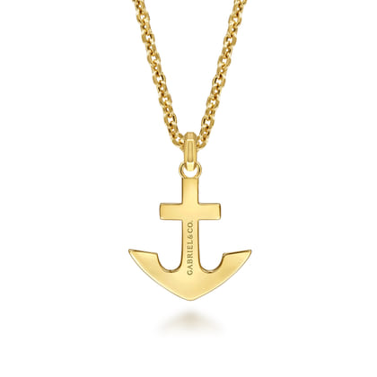22 Inch 14K Yellow Gold Wheat Diamond Anchor Pendant Necklace