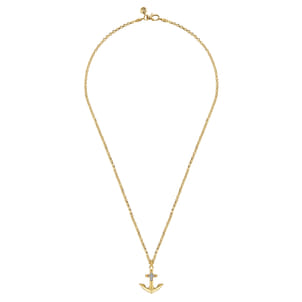 22 Inch 14K Yellow Gold Wheat Diamond Anchor Pendant Necklace