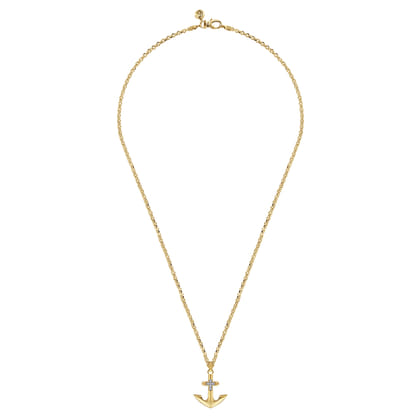 22 Inch 14K Yellow Gold Wheat Diamond Anchor Pendant Necklace