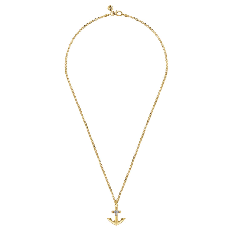 22 Inch 14K Yellow Gold Wheat Diamond Anchor Pendant Necklace - 0.1 ct - Shot 3