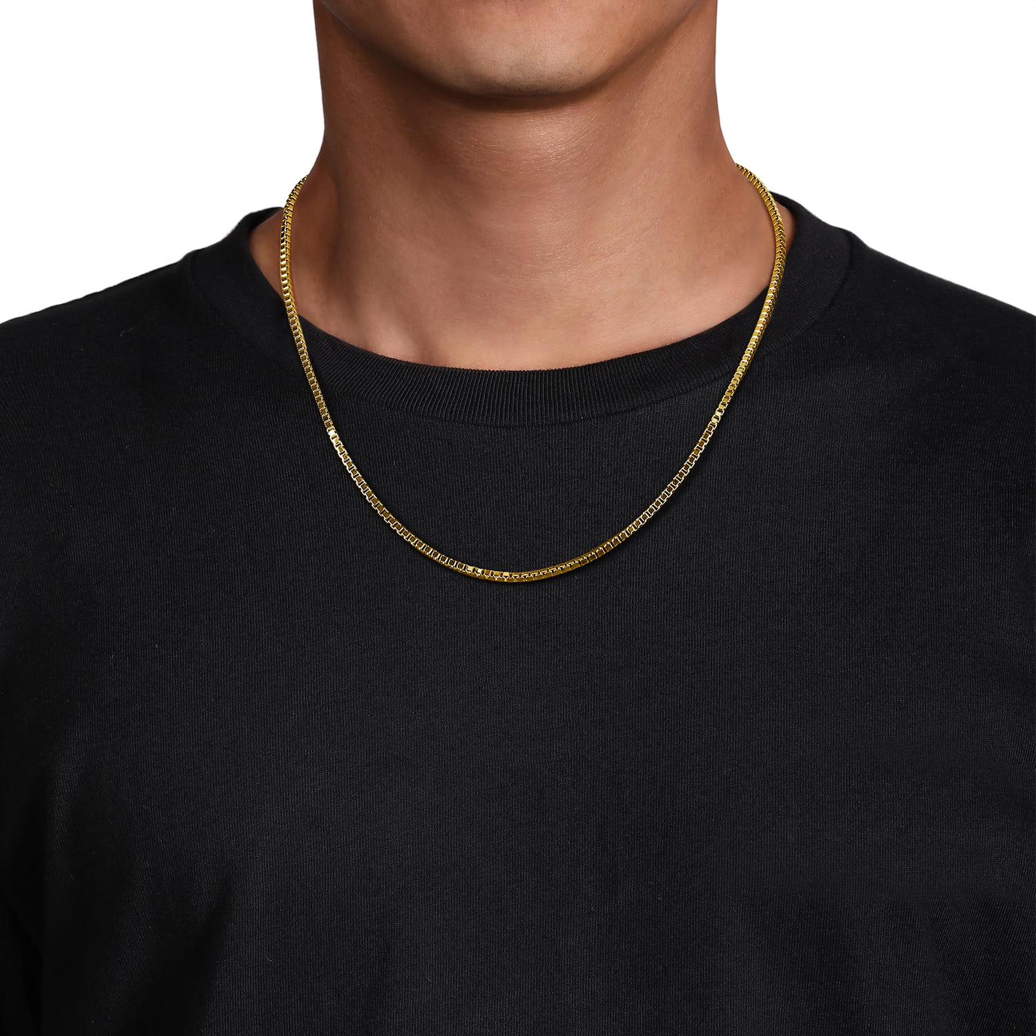 22 Inch 2.5mm 14K Yellow Gold Men's Solid Box Chain Necklace - Shot 5