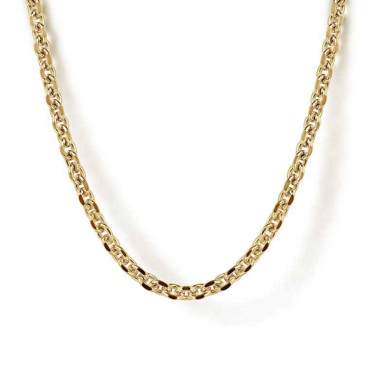 22 Inch 2.85mm 14K Yellow Gold Men's Hollow Link Chain Necklace - Shot 1