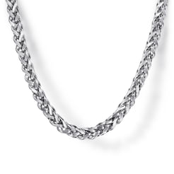 22 Inch 3.2mm 14K White Gold Hollow Men's Wheat Chain Necklace