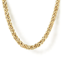 22 Inch 3.2mm 14K Yellow Gold Hollow Men's Wheat Chain Necklace